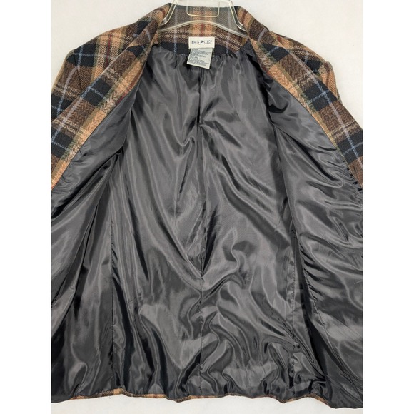 Y2K White Stag‎ Oversized Plaid Wool Blend Boyfriend Blazer Jacket Size 14 Lined - Picture 4 of 8